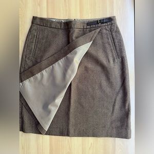 LL BEAN - Women’s Skirt Herringbone academia brown faux wrap lined Skirt /Size 8
